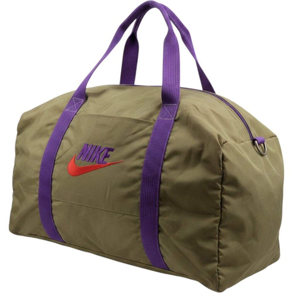 Vintage Nike Duffle Bag Olive Green Purple 90s Gym Travel Bag Made in Korea